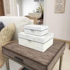 Set Of 2 Shell Mosaic Patterned Wood Box White - Olivia & May -Cozy Living Deals Store GUEST 3512f5e5 f353 4d2b 813f 5026060788a8