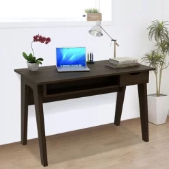 Costway Vanity Table With Flip Mirror Writing Computer Desk Storage Drawer Walnut