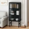 61.61" High Contemporary Glass Door Cabinet With Two Levels Of Storage, Black - ModernLuxe