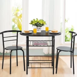 Costway 3 PCS Dining Set Table And 2 Chairs Home Kitchen Breakfast Bistro Pub Furniture Black