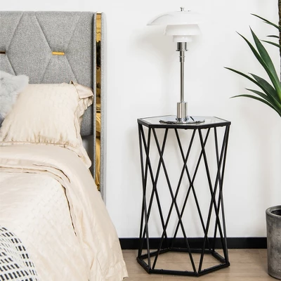 Costway Set Of 2 End Table Tempered Glass Top Metal Frame Hexagonal Accent Side Table 2 Costway Set Of 2 End Table Tempered Glass Top Metal Frame Hexagonal Accent Side Table - Image 2