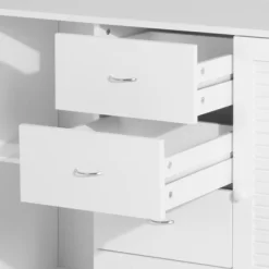 HOMCOM 47" Modern Storage Cabinet Buffet Sideboard With Drawers And Louvered Doors- White -Cozy Living Deals Store GUEST 35895cc2 6202 4fb5 a38f 784887eef3df