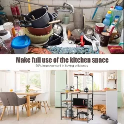 Costway 4-Tier Vintage Kitchen Baker's Rack Utility Microwave Stand W/ Basket & 5 Hooks -Cozy Living Deals Store GUEST 35d07c6d a2e8 421e afce 68a26e7dc0e2