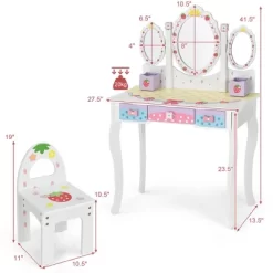 Costway Kids Vanity Princess Makeup Dressing Table Chair Set W/ Tri-fold Mirror White -Cozy Living Deals Store GUEST 360653dc daeb 4682 8983 db4a4af80512