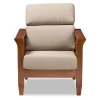 Baxton Studio Larissa Modern Classic Mission Style Cherry Finished Wood And Fabric High Back Cushioned Living Room Dark Beige Cherry