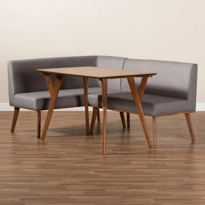 3pc Odessa Mid-Century Modern Fabric Upholstered Wood Dining Nook Set Walnut/Brown/Gray - Baxton Studio 8 3pc Odessa Mid-Century Modern Fabric Upholstered Wood Dining Nook Set Walnut/Brown/Gray - Baxton Studio - Image 8