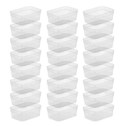 Sterilite Medium Storage Tray Containers With Sturdy Banded Rim And Textured Bottom For Desktop And Drawer Household Organization, Clear, 24 Pack