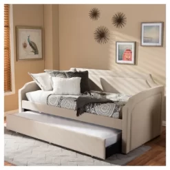 Parkson Modern And Contemporary Linen Fabric Curved Notched Corners Sofa Daybed With Roll - Out Trundle Guest Bed - Twin - Baxton Studio -Cozy Living Deals Store GUEST 37d9221e ffb4 4813 9bb9 92d3ee29176e