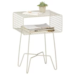 MDesign Modern Farmhouse Home Decor End Table, Wire Grid Storage Shelf