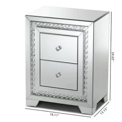 Baxton Studio Mina Mirrored 2 Drawer Nightstand Bedside Table Silver - BaxtonStudio