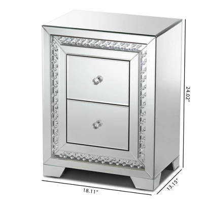 Baxton Studio Mina Mirrored 2 Drawer Nightstand Bedside Table Silver - BaxtonStudio 1 Baxton Studio Mina Mirrored 2 Drawer Nightstand Bedside Table Silver - BaxtonStudio