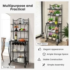 Costway 5-Tier Metal Kitchen Bakers Rack Microwave Storage Rack Oven Stand With Wine Organizer -Cozy Living Deals Store GUEST 385f5c52 8955 4700 929d 8f7656e70168