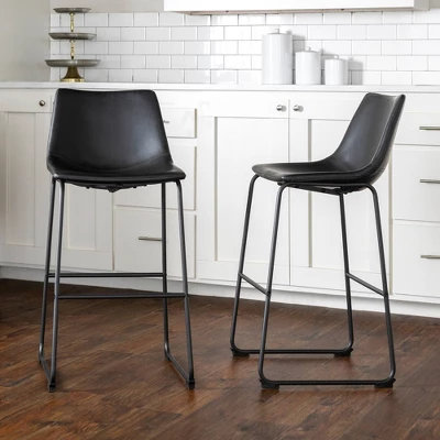 Set Of 2 Laslo Modern Upholstered Faux Leather Barstools - Saracina Home 1 Set Of 2 Laslo Modern Upholstered Faux Leather Barstools - Saracina Home