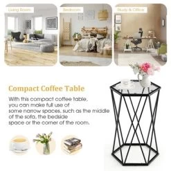 Costway End Table Tempered Glass Top Metal Frame Hexagonal Accent Side Table Living Room -Cozy Living Deals Store GUEST 38c70837 d394 4223 a13a 7088d11c0248