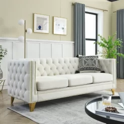 Living Room Modern Velvet Sofa With Button Tufted Square Arms And Metal Legs - ModernLuxe -Cozy Living Deals Store GUEST 38c95256 5ae5 4c8b af6a 419fc22c01fb