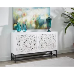 Lost City 4 Door Credenza With Black Legs White - Treasure Trove Accents -Cozy Living Deals Store GUEST 38dab14f 1b27 491a 837c 1ccebe703574