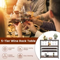 Costway Rustic 5-tier Wine Rack Table 22 Bottle Wine Cabinet Freestanding With Glass Holder -Cozy Living Deals Store GUEST 390c35f5 cd88 4a35 b45e e6e95169f4d8