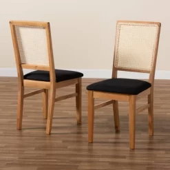 Set Of 2 Idris Fabric Upholstered Rattan Dining Chairs Black/Oak Brown - Baxton Studio -Cozy Living Deals Store GUEST 396b77df e096 465a 9207 05fb7411af27