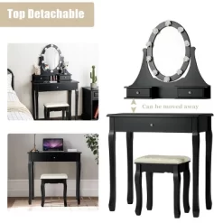 Costway Bedroom Vanity Set Makeup Dressing Table W/3 Drawers 10 LED Bulb Black 14 Costway Bedroom Vanity Set Makeup Dressing Table W/3 Drawers 10 LED Bulb Black -Cozy Living Deals Store GUEST 397a4c79 fc84 4db7 adf8 65bb34d3cdac