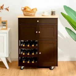 Costway Rolling Kitchen Island Serving Cart Storage Cabinet W/ Wine Rack -Cozy Living Deals Store GUEST 39ab8095 8e2c 4b45 8695 ffc038954943