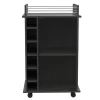 TUHOME Portable Dukat Wine And Liquor Bar Storage Display Cabinet Cart With Glass Door, 4 Wheels, 2 Shelves, And 6 Cubbies