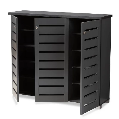 3 Door Adalwin Wooden Entryway Shoe Storage Cabinet Gray - Baxton Studio 9 3 Door Adalwin Wooden Entryway Shoe Storage Cabinet Gray - Baxton Studio - Image 9