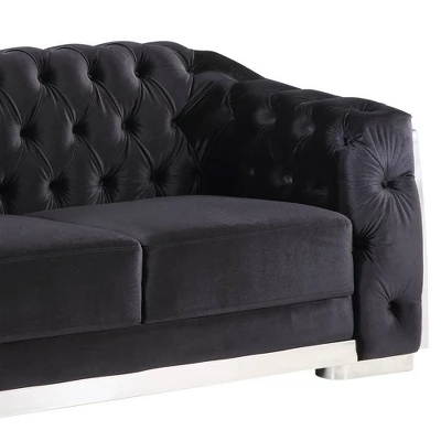 71" Pyroden Loveseat Black Velvet/Chrome Finish - Acme Furniture 7 71" Pyroden Loveseat Black Velvet/Chrome Finish - Acme Furniture - Image 7