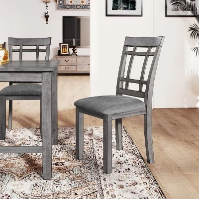 6-Piece Farmhouse Rustic Wooden Dining Table Set With 4 Chairs And Bench, Antique Gray - ModernLuxe 6 6-Piece Farmhouse Rustic Wooden Dining Table Set With 4 Chairs And Bench, Antique Gray - ModernLuxe - Image 6