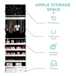 Best Choice Products 6-Tier Standing Mirror Lockable Storage Organizer Cabinet Armoire W/ Velvet Interior