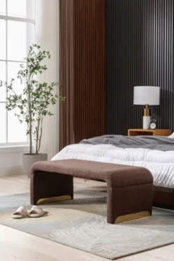 Lily 43.31" Faux Shearling Fabric Look Upholstered Waterfall Bench With Gold Metal Legs-Maison Boucle -Cozy Living Deals Store GUEST 3d5fa412 bf56 469b aa9c 978725f5e238