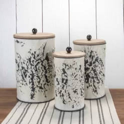 Set Of 3 Cream And Gray Floral Metal Decorative Storage Canisters - Foreside Home & Garden -Cozy Living Deals Store GUEST 3d627eed 8fff 47a3 b08b 619f7ab2926d