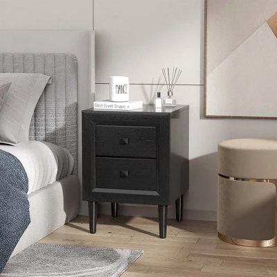 Costway Nightstand End Bedside Coffee Table Wooden Leg Storage Drawers BlackGrey 1 Costway Nightstand End Bedside Coffee Table Wooden Leg Storage Drawers BlackGrey