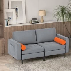 Costway Modern Loveseat 2-Seat Sofa Couch W/ 2 Bolsters Side Storage Pocket Ash Grey -Cozy Living Deals Store GUEST 3df803ba 90a9 40fb ade7 9ae5e66b50b1