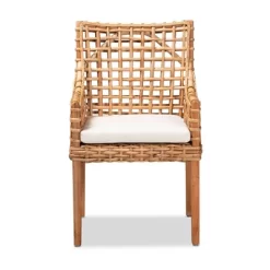 Saoka Wood And Rattan Armchair Natural Brown/White - Bali & Pari