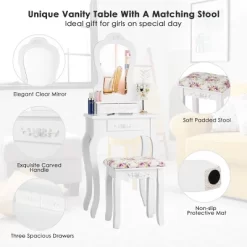 Tangkula Vanity Mirror Makeup Dressing Table Set W/ Stool Drawer Wood Desk -Cozy Living Deals Store GUEST 3f50ab98 93d5 45a8 a4f0 6e4cd9ab8176