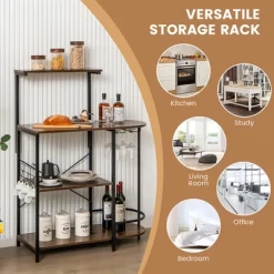 Costway Kitchen Bakers Rack Microwave Stand Coffee Bar W/ S-Hooks & Stemware Holder -Cozy Living Deals Store GUEST 3fbb20fb b735 4959 8532 930b81a90532