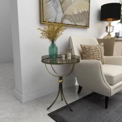 Metal And Glass Round Pedestal Table Gold - Olivia & May -Cozy Living Deals Store GUEST 3fce88a9 a3b5 4c85 90f7 376171ac4dfe