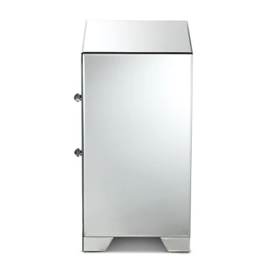 Baxton Studio Mina Mirrored 2 Drawer Nightstand Bedside Table Silver - BaxtonStudio 5 Baxton Studio Mina Mirrored 2 Drawer Nightstand Bedside Table Silver - BaxtonStudio - Image 5