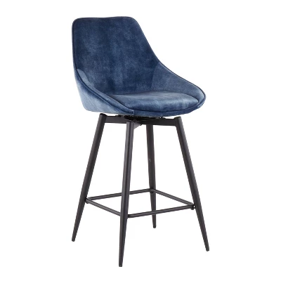 Set Of 2 Diana Velvet Steel Contemporary Counter Height Barstools Black/Blue - LumiSource 1 Set Of 2 Diana Velvet Steel Contemporary Counter Height Barstools Black/Blue - LumiSource