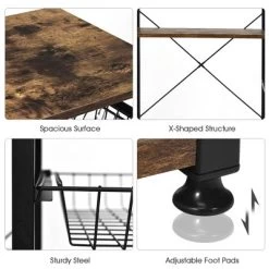 Costway Industrial Kitchen Baker's Rack Microwave Stand Utility Storage Shelf W/ 6 Hooks Steel Black -Cozy Living Deals Store GUEST 402e62ef 6fd3 488b b918 01a474c65e2b