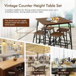 Costway 5PCS Bar Table Set Counter Height Dining Set W/ 4 Stools Rustic Brown -Cozy Living Deals Store GUEST 404f651c 85ab 49e4 adc6 d008bdca71ff