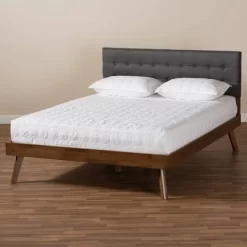 Devan Fabric Upholstered Walnut Finished Platform Bed - Baxton Studio -Cozy Living Deals Store GUEST 40c0b36b 94a5 4941 ae06 5752d5be9b52