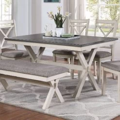 60" Arga Transitional Wood Dining Table Gray/Antique White - HOMES: Inside + Out