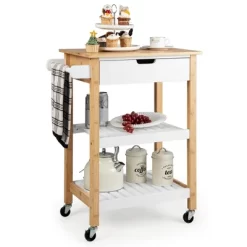 Tangkula 3-Tier Kitchen Island Cart Rolling Service Trolley W/ Bamboo Top Shelves -Cozy Living Deals Store GUEST 411e2b53 cc11 4d05 8427 7e08423c6041