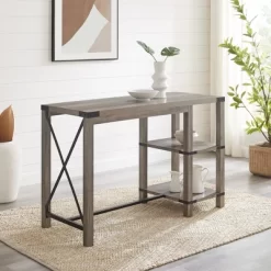 Rustic Farmhouse Metal X Kitchen Island With Shelves - Saracina Home
