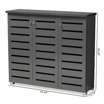 3 Door Adalwin Wooden Entryway Shoe Storage Cabinet Gray - Baxton Studio 5 3 Door Adalwin Wooden Entryway Shoe Storage Cabinet Gray - Baxton Studio - Image 5