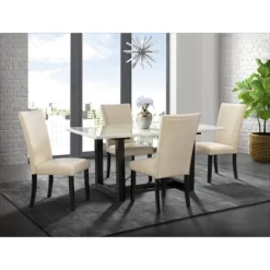5pc Florentina Standard Dining Table Set With 4 Chairs Marble/White - Picket House Furnishings
