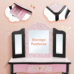 Costway Kid Vanity Set Wooden Makeup Table Stool Tri-Folding Mirror Leopard Print Pink -Cozy Living Deals Store GUEST 4201270a 3a59 4faf 8da9 9e116e12edd7