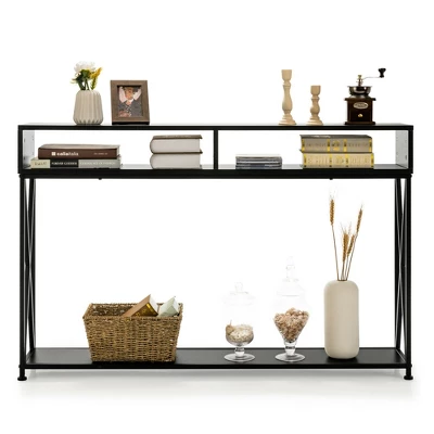Costway Steel Frame Console Table With Open Shelf And Storage Compartments Black 8 Costway Steel Frame Console Table With Open Shelf And Storage Compartments Black - Image 8