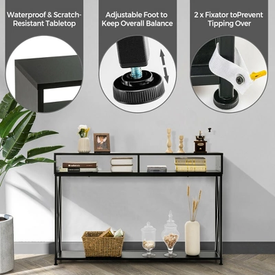 Costway Steel Frame Console Table With Open Shelf And Storage Compartments Black 6 Costway Steel Frame Console Table With Open Shelf And Storage Compartments Black - Image 6